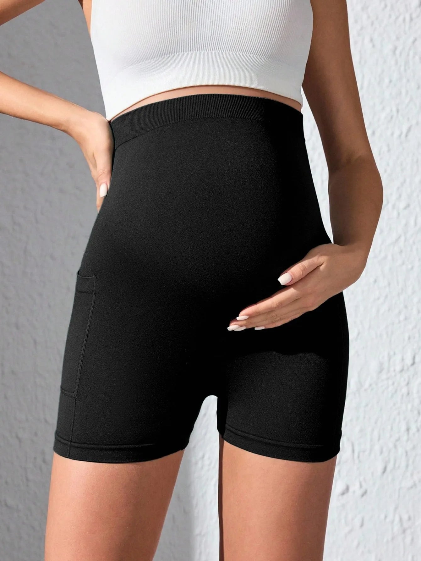 Maternity High Waist Support Workout Yoga Shorts With Pocket Soft Stretch Lightweight Shorts for Pregnancy Fitness Pilates