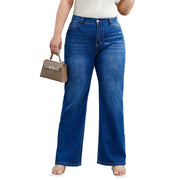 Dark blue wide leg jeans with relaxed baggy silhouette