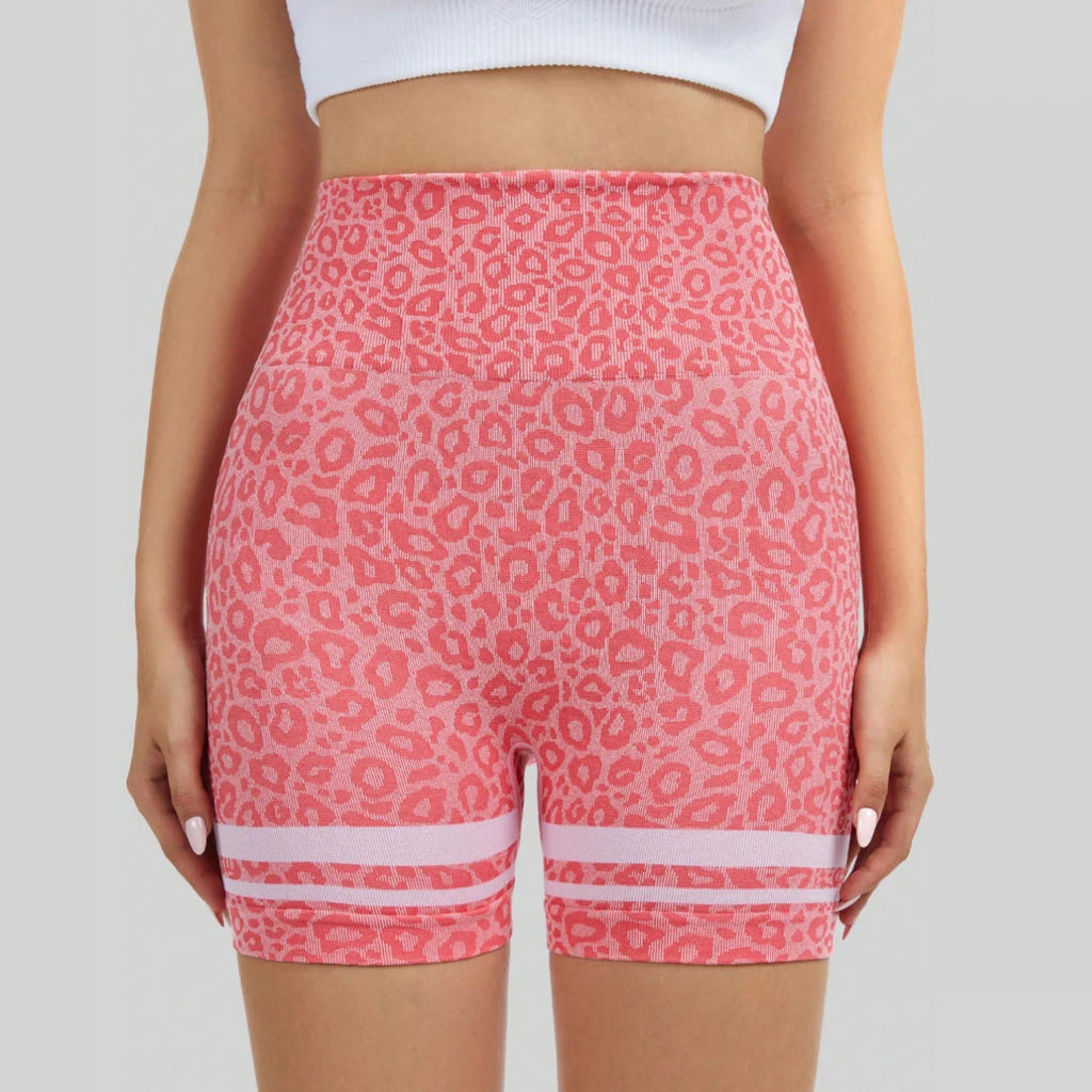 Women's High-Waisted Seamless Yoga Shorts Leopard Print Color-Block Design Elastic Waist for Outdoor Running Spandex/Nylon