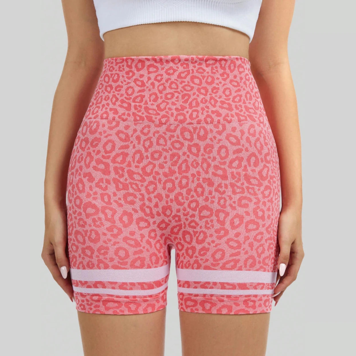 Women's High-Waisted Seamless Yoga Shorts Leopard Print Color-Block Design Elastic Waist for Outdoor Running Spandex/Nylon