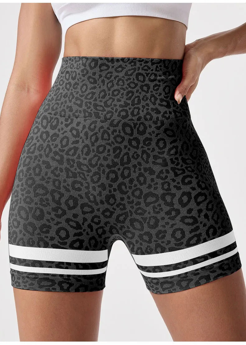 Women's High-Waisted Seamless Yoga Shorts Leopard Print Color-Block Design Elastic Waist for Outdoor Running Spandex/Nylon