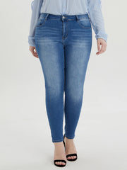 Women's skinny jeans in blue, mid-rise slim pencil fit