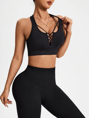 High-intensity sports bra with anti-exposure coverage