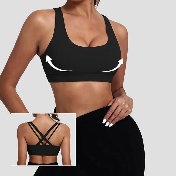Strappy Cross-Back Yoga Sports Bra with Removable Cups
