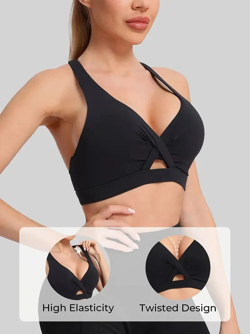 Women's lightweight breathable sports bra yoga vest with flattering V-neck