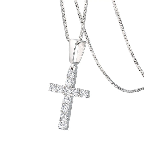 Moissanite Cross Pendant Necklace in 925 sterling silver with round brilliant VVS1 stone