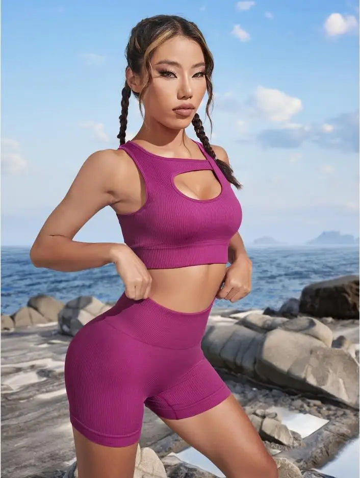 Women's Seamless Knitted Yoga Sets High Elastic Moisture Wicking Sports Two-Piece