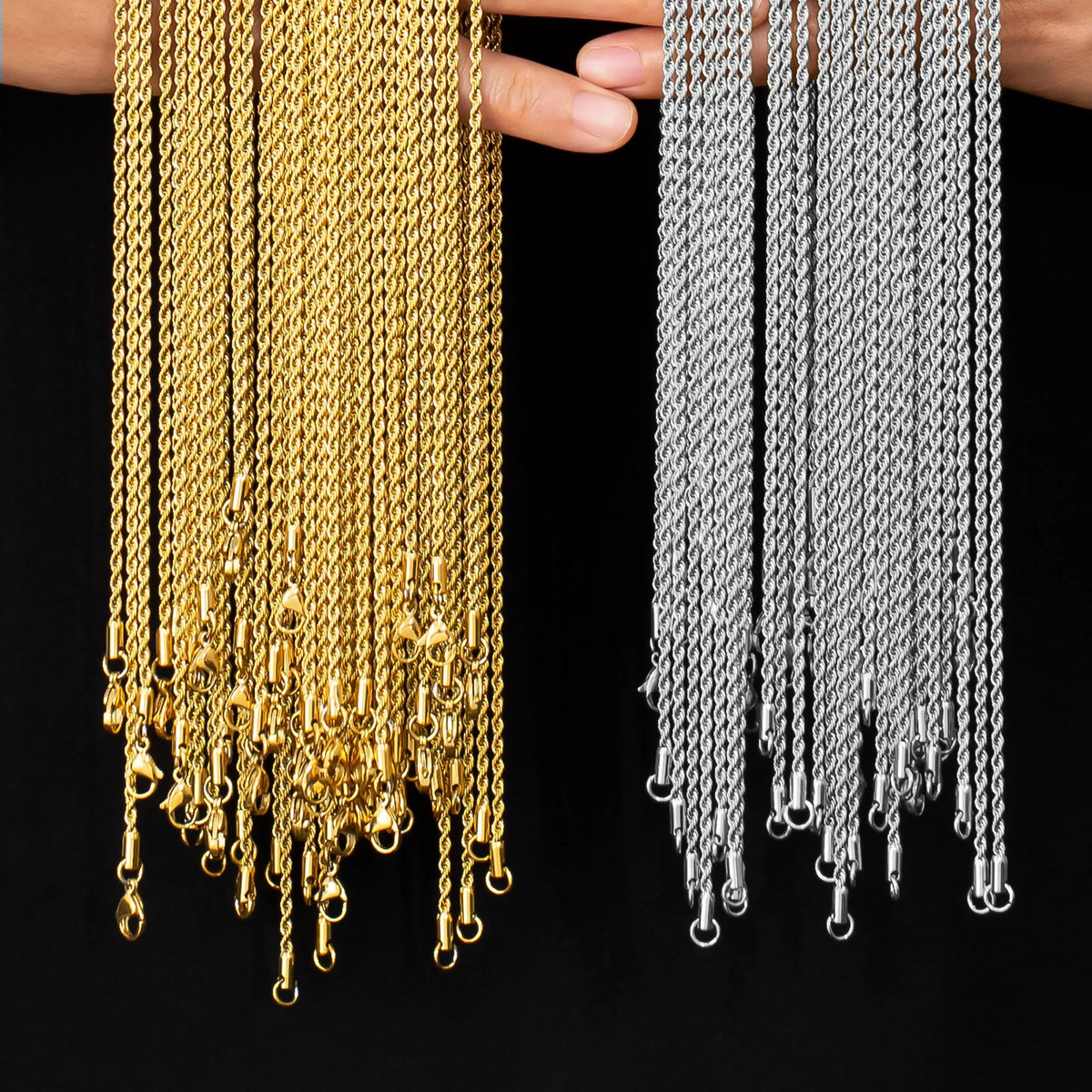 3mm Twisted Rope Chain Necklace in 18K PVD gold-plated stainless steel