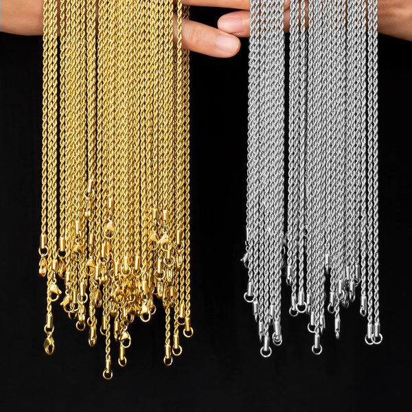 Gold Necklace 3mm Twisted Rope Chain — 18K PVD Gold Plated Stainless Steel