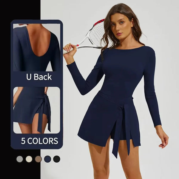 Black Skort One-Piece Long Sleeve Tennis & Golf Activewear