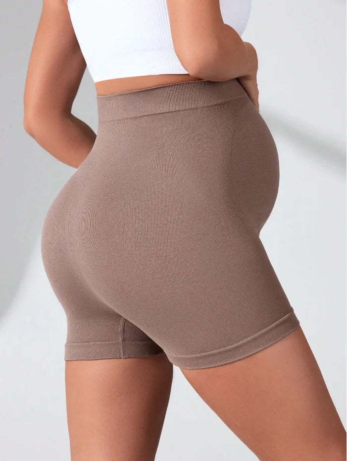 Maternity Seamless High Waist Belly Support Sports Yoga Shorts High Elastic Lightweight Solid Color Three-Quarter Pants