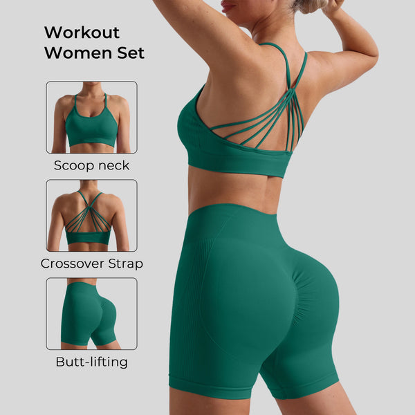 Seamless Yoga Set for Women — Sports Bra & High-Waisted Shorts