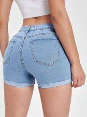 High waist light blue denim shorts with flattering rise