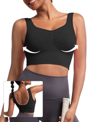 Longline crop tank sports bra with wrinkle-texture finish