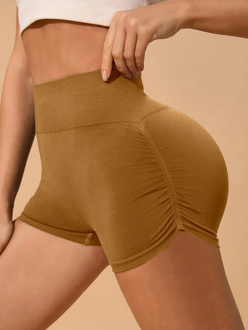 Womens Seamless Fitted High Waist Yoga Shorts Scrunch Butt Lifting 3''- Medium Waisted Booty Workout Volleyball  Shorts