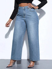 Light Blue Plus Size Denim Jeans in stretchy polyester-cotton blend