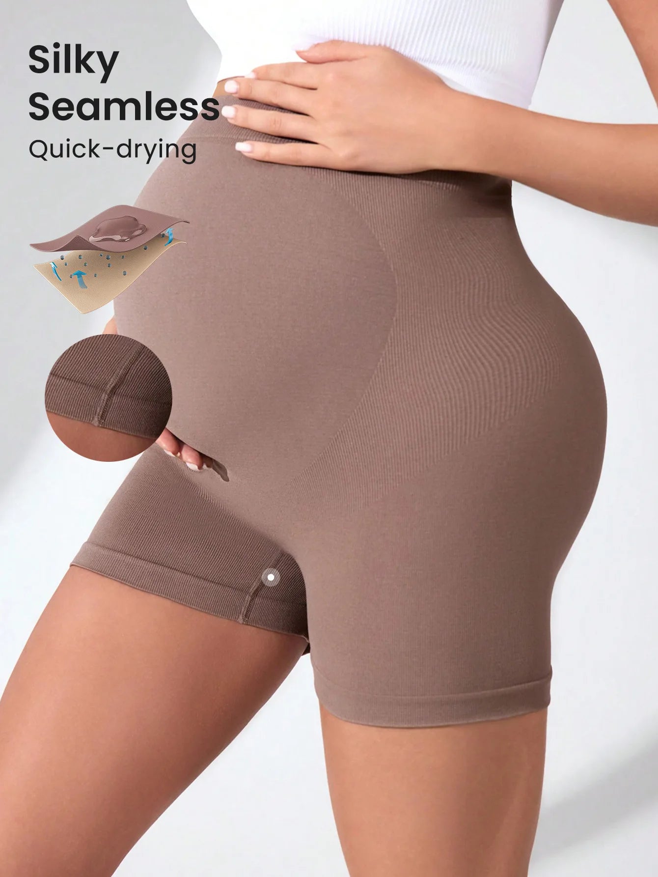 Maternity Seamless High Waist Belly Support Sports Yoga Shorts High Elastic Lightweight Solid Color Three-Quarter Pants