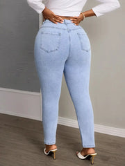 Solid medium-wash skinny jeans for casual or dressy looks
