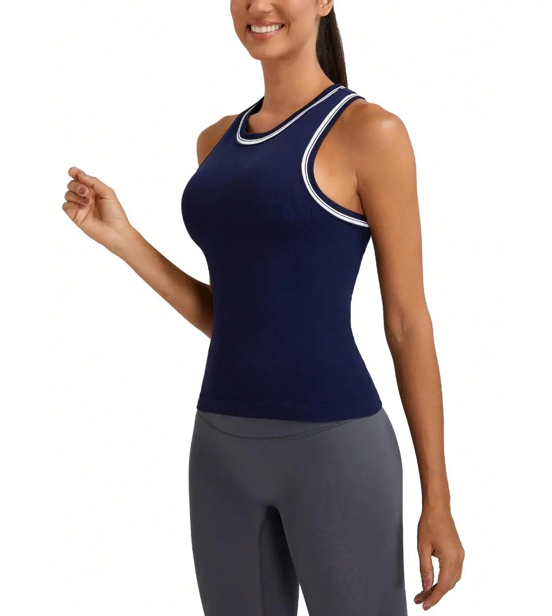 Women's Basic Athletic Workout Tank Tops Seamless Muscle Running Yoga Tops with Built-In Bra Breathable Racerback Design
