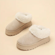 Women's plush-lined snow boots in beige, thick sole