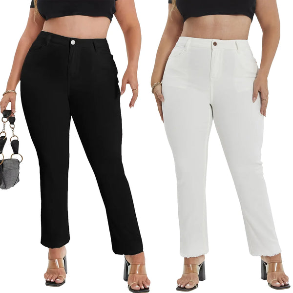 Womens Ripped Black Jeans Plus Size Skinny Denim — Mid Waist Stretch Pants