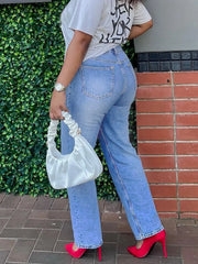 Plus size full-length straight-leg denim jeans for everyday wear