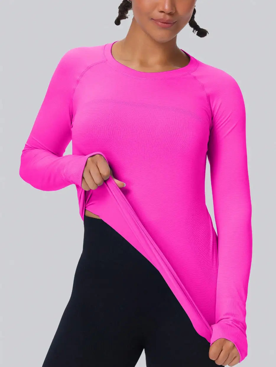 Women's Seamless Long-Sleeve Workout Top with Thumb Holes