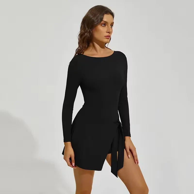 Women's Long Sleeve Slim-Fit One-Piece Tennis Golf Skirt Breathable Anti-Exposure Yoga Fitness Sports Skorts