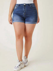 High waist jean shorts in durable polyester-cotton denim