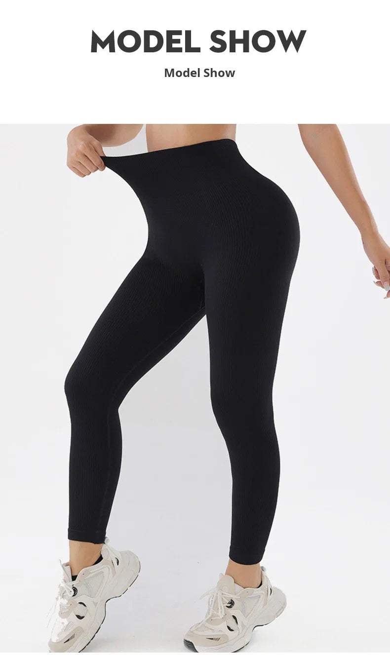 Women's V High Waist Seamless Yoga Pants Skinny Butt Lifting Quick Dry Threaded Sports Leggings