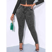Dark gray high-stretch skinny jeans, full-length pencil cut