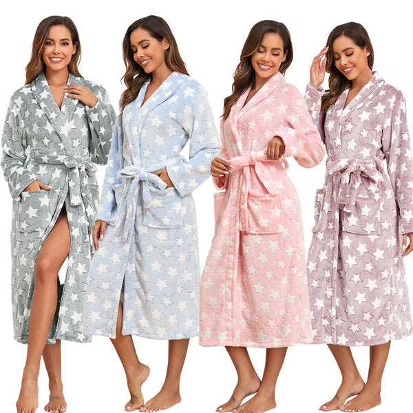 Long Sleeve Printed Fleece Robe for Women — Cozy Sleepwear
