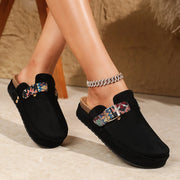 Embroidered slip-on mules with cushioned thick sole