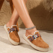 Embroidered flat mules with soft PU lining for bare feet