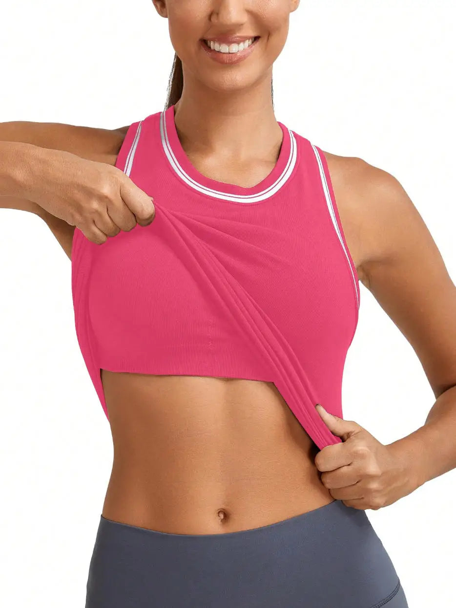 Women's Basic Athletic Workout Tank Tops Seamless Muscle Running Yoga Tops with Built-In Bra Breathable Racerback Design