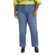 Plus size blue mom jeans with roomy boyfriend-inspired fit
