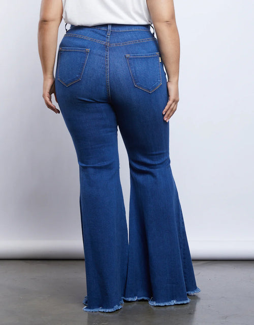 Blue wide-leg baggy jeans with raw hem detailing