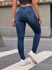 High waist skinny jeans in navy with body-hugging stretch fit