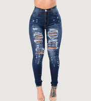Navy high waist plus size skinny ripped jeans