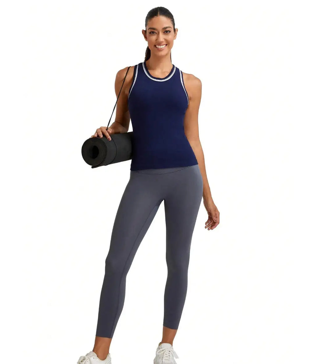 Women's Basic Athletic Workout Tank Tops Seamless Muscle Running Yoga Tops with Built-In Bra Breathable Racerback Design