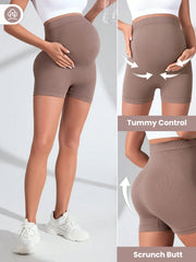 Stretchy maternity activewear shorts for prenatal yoga