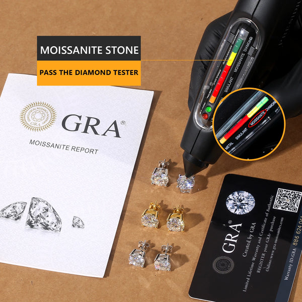 Gold Earrings — Moissanite Diamond Stud Earrings in 925 Sterling Silver