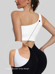 Seamless sports tank with asymmetric one-shoulder neckline
