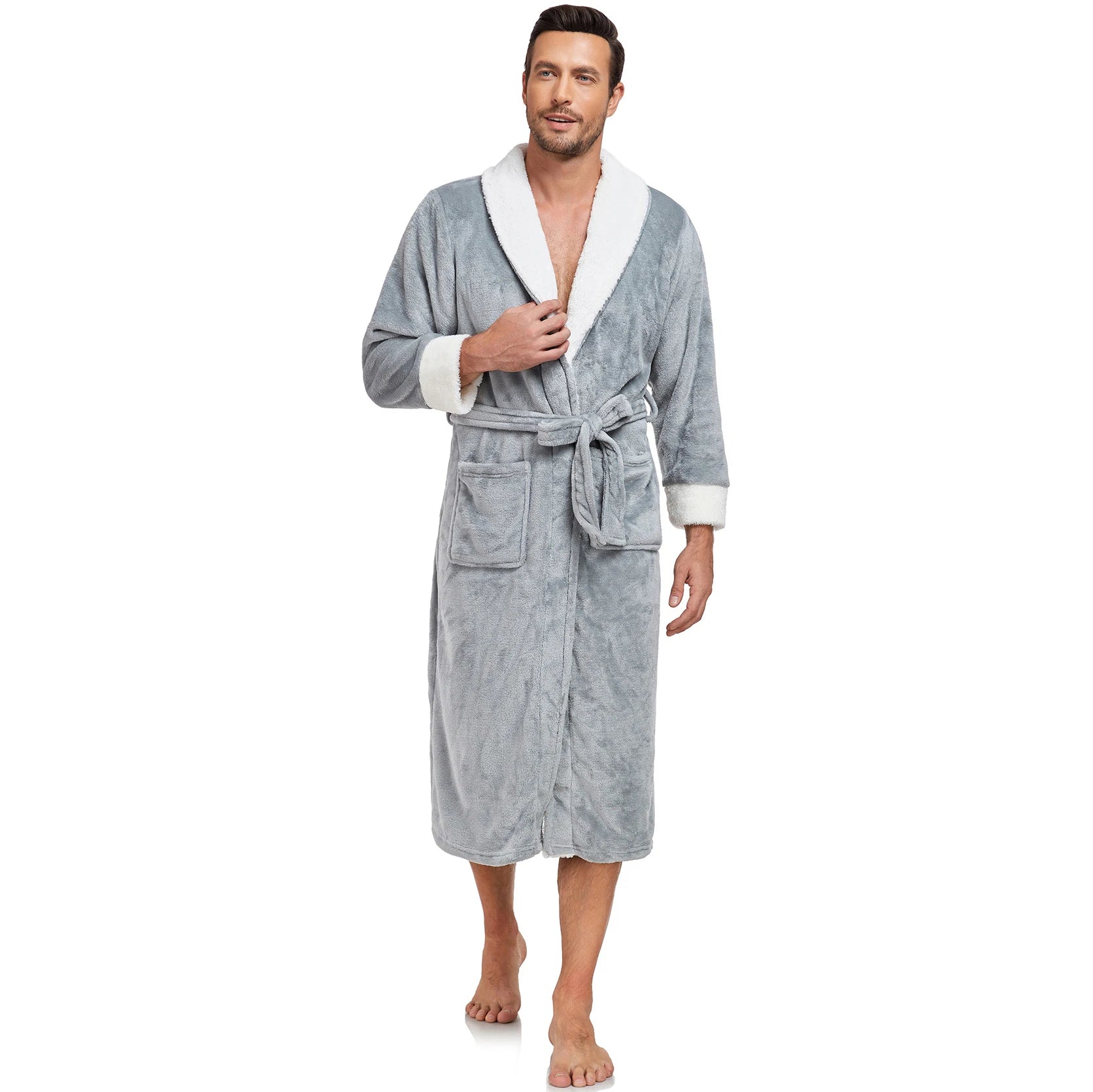 Bathrobe with Hood Soft Black Bathrobes Unisex Bathroom Pyjama Sleeping Robes Bath Robe for Men