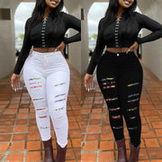Women's plus size high waist skinny ripped jeans in bleach stone wash