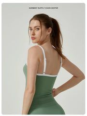 Racerback crop tank freeing shoulders for full movement