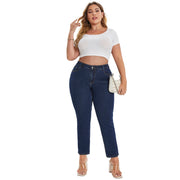 Slim straight-leg plus size denim in solid dark blue