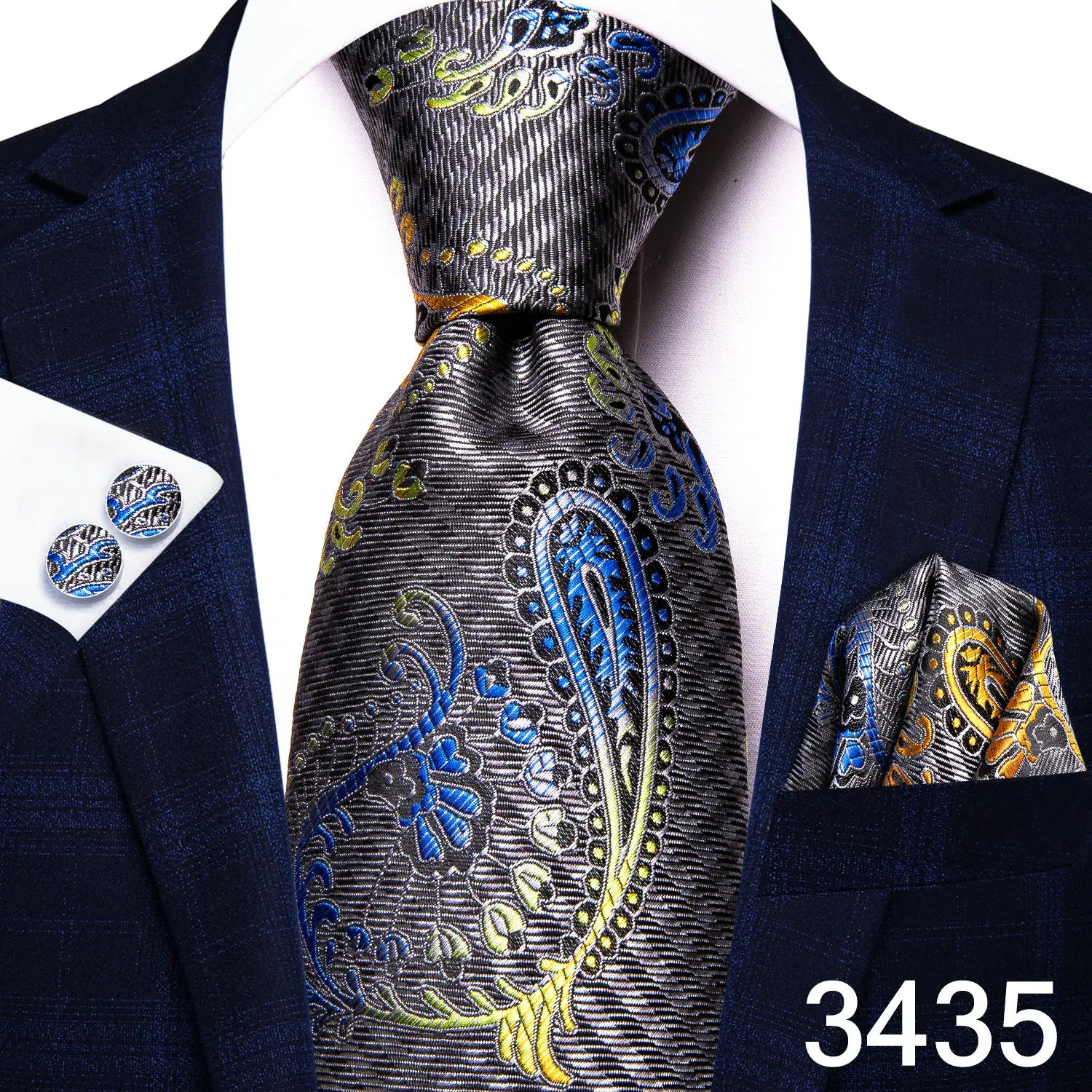 Free Shipping Business Design Jacquard Paisley Mens Silk Tie Gift Tie Cufflinks Hanky 3pc One Set