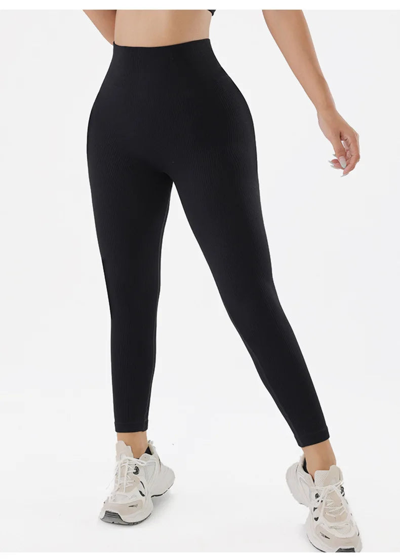 Women's V High Waist Seamless Yoga Pants Skinny Butt Lifting Quick Dry Threaded Sports Leggings