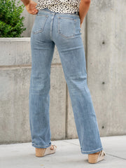 Washed Denim Flare Jeans with mid-rise waist and logo detail